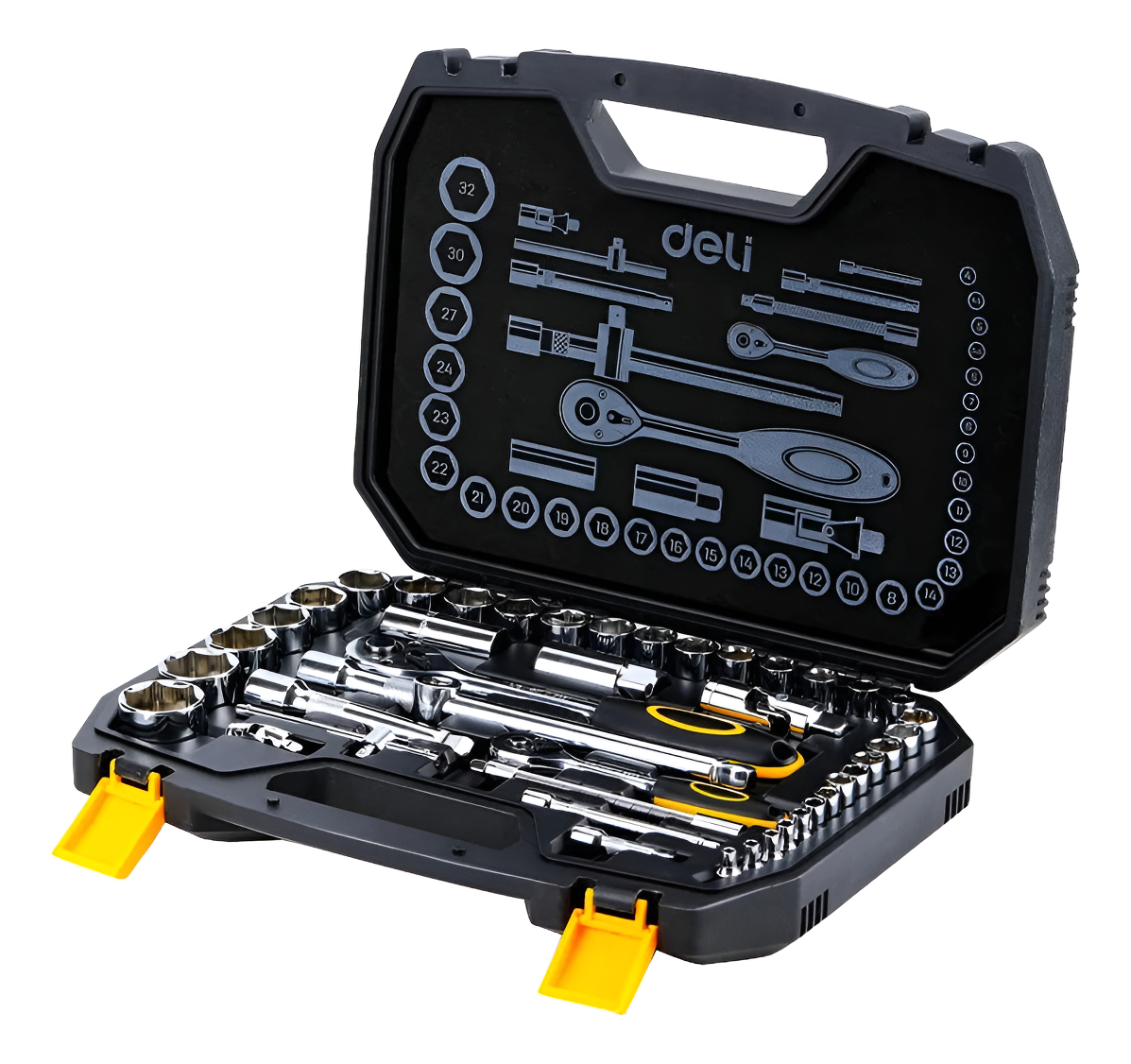 Juego De Dados 1/2+ 1/4 44 Pz. 4 A 32 Mm Deli