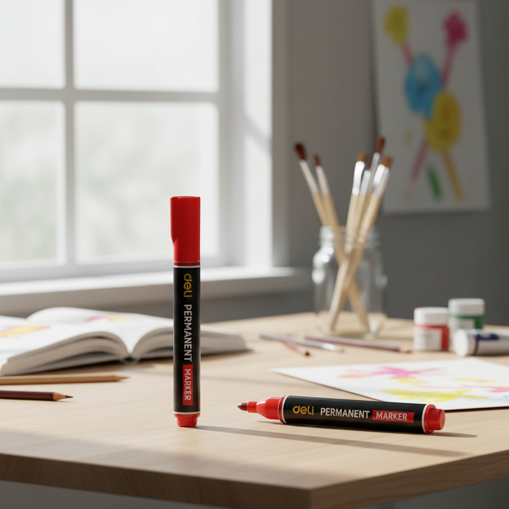 Marcador Permanente Rojo Deli - Imagen 2
