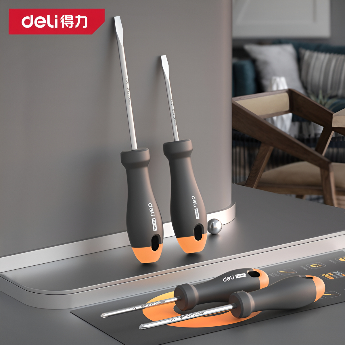 Juego De Herramientas Deli Con Desarmadores Caja De 7 Piezas Naranja - Imagen 7