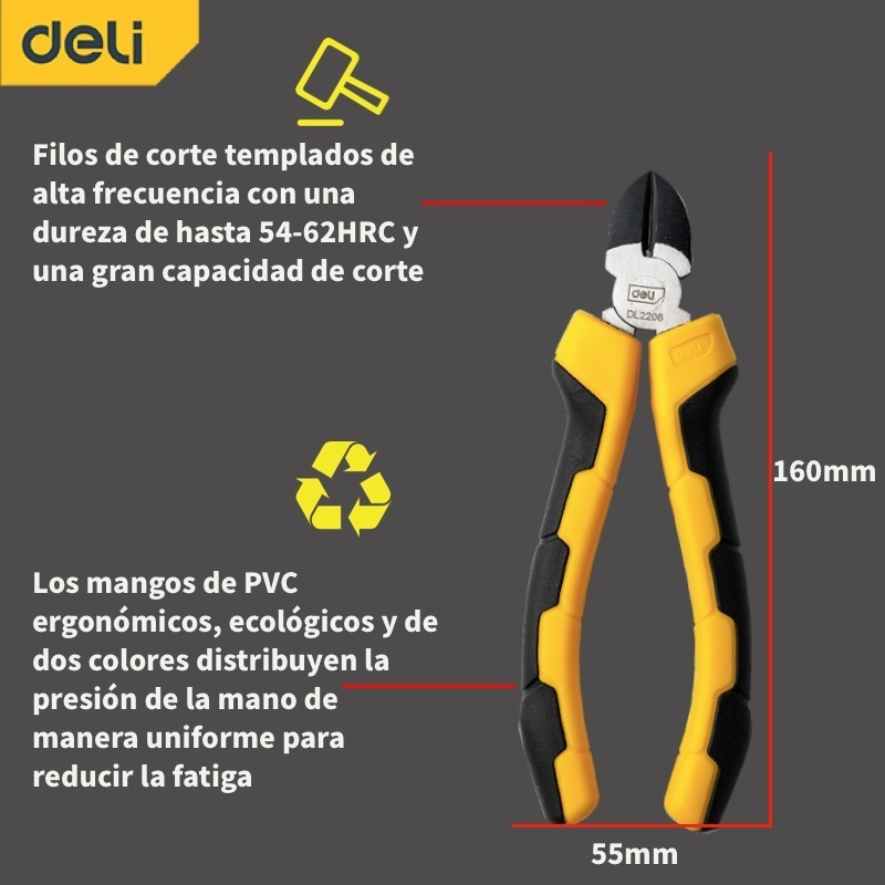 Alicates Diagonales, Agarre Confort, 15,4 Cm Deli - Imagen 5