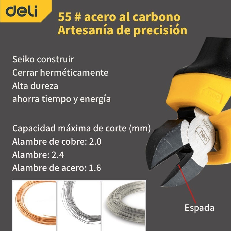 Alicates Diagonales, Agarre Confort, 15,4 Cm Deli - Imagen 3